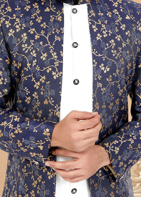 2 Pc Blue Dupion Silk Kurta And Pajama Set - Indian Silk House Agencies