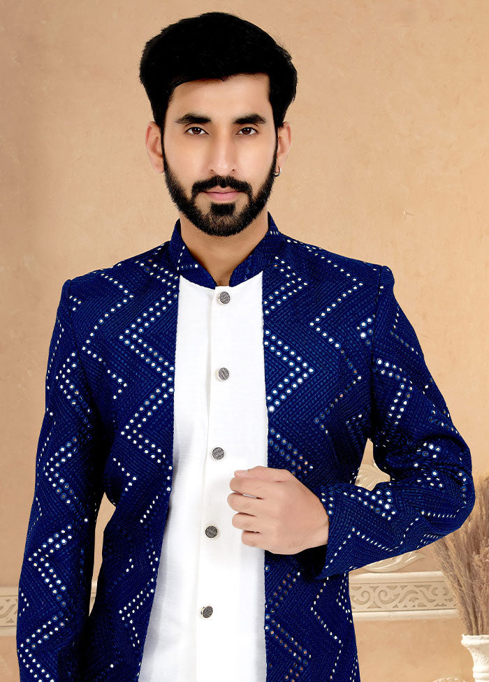 2 Pc Navy Blue Georgette Kurta And Pajama Set - Indian Silk House Agencies
