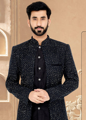 2 Pc Black Georgette Kurta And Pajama Set - Indian Silk House Agencies