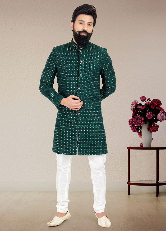 2 Pc Green Georgette Kurta And Pajama Set - Indian Silk House Agencies