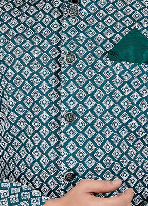 2 Pc Sea Green Dupion Silk Kurta And Pajama Set - Indian Silk House Agencies