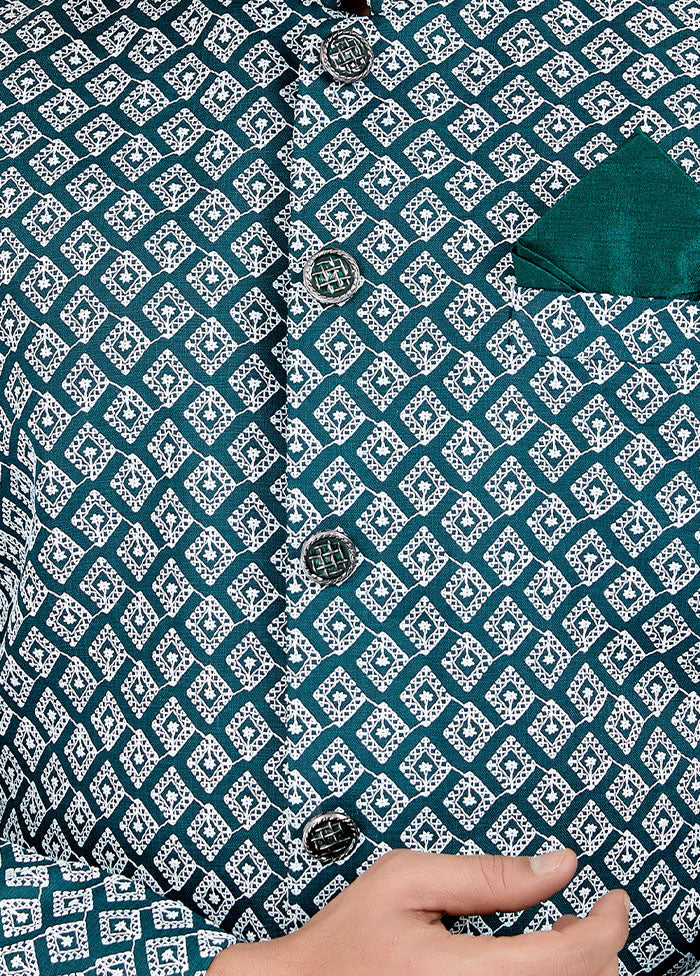 2 Pc Sea Green Dupion Silk Kurta And Pajama Set - Indian Silk House Agencies