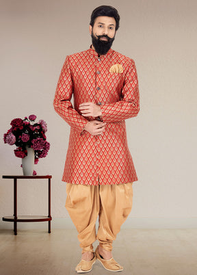2 Pc Red Dupion Silk Kurta And Pajama Set - Indian Silk House Agencies