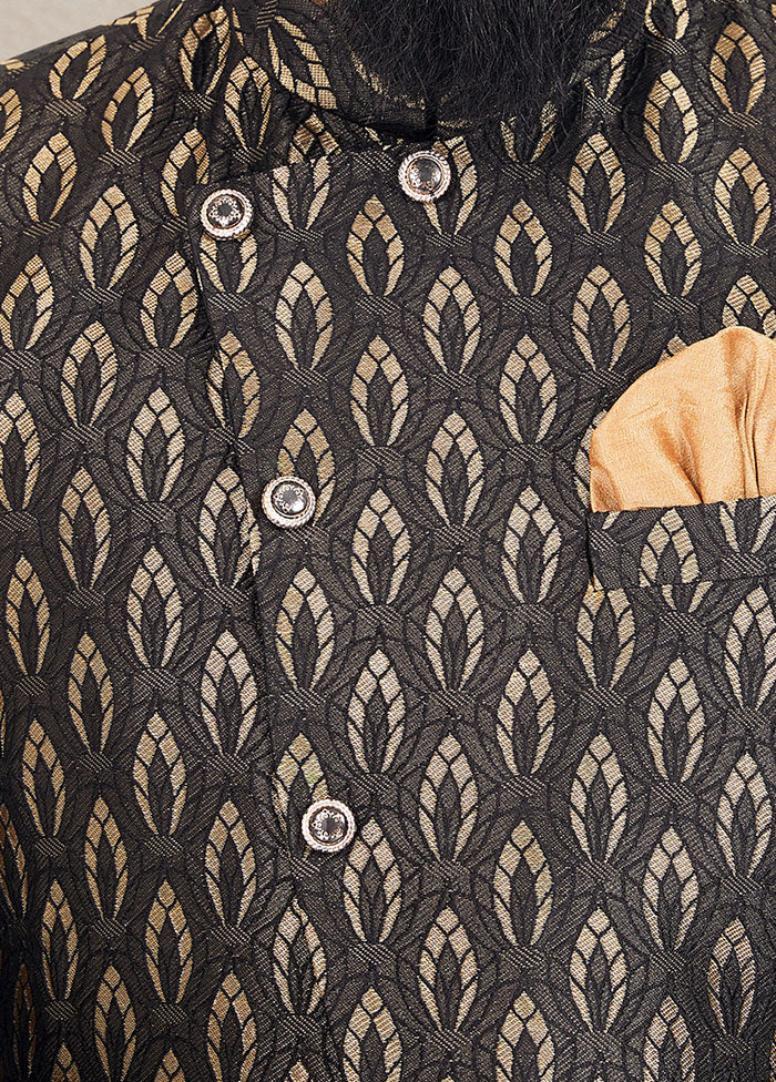2 Pc Black Dupion Silk Kurta And Pajama Set - Indian Silk House Agencies