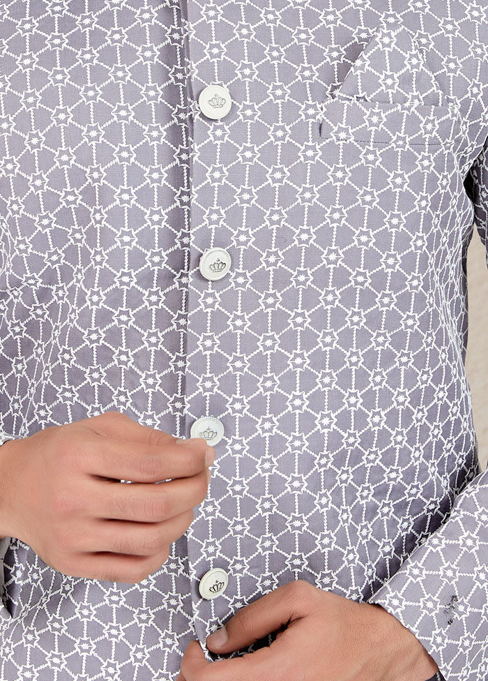 2 Pc Grayish Lavender Dupion Silk Kurta And Pajama Set - Indian Silk House Agencies