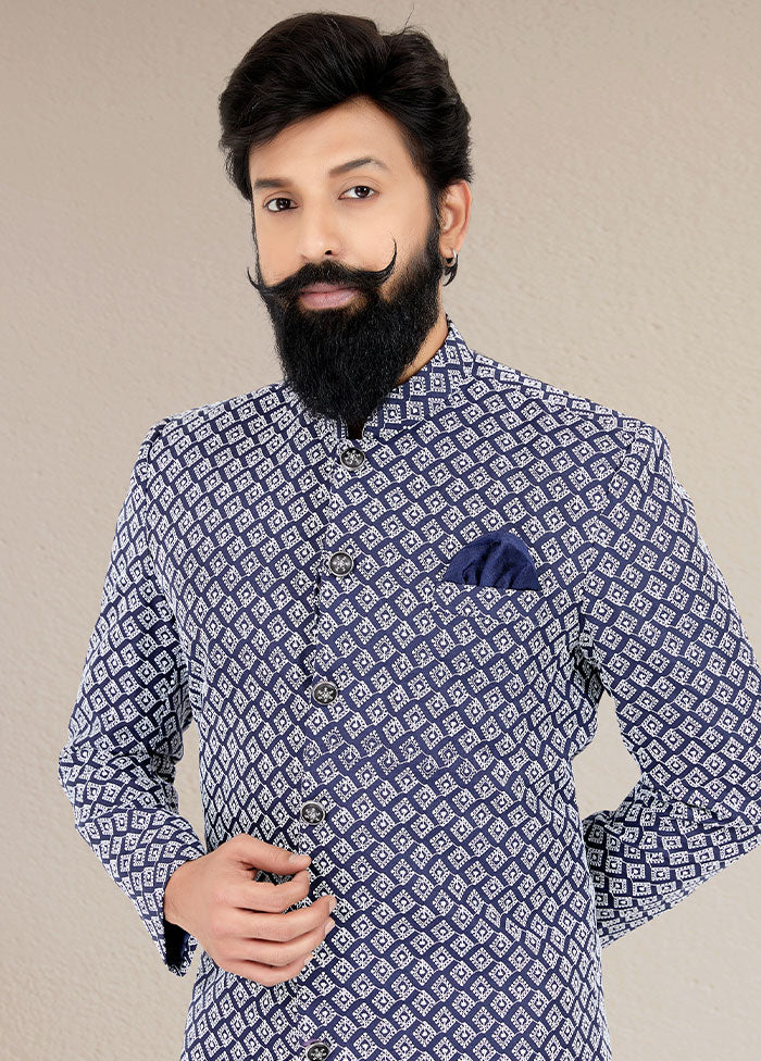 2 Pc Blue Cotton Kurta And Pajama Set - Indian Silk House Agencies