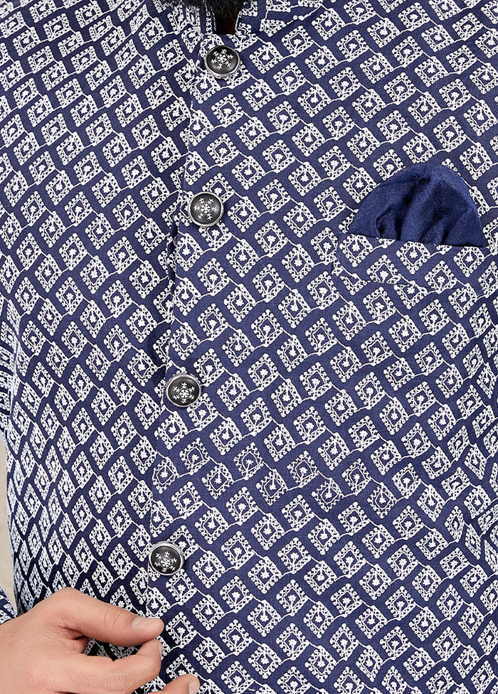 2 Pc Blue Cotton Kurta And Pajama Set - Indian Silk House Agencies