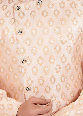 2 Pc Peach Dupion Silk Kurta And Pajama Set - Indian Silk House Agencies