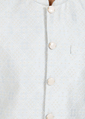 2 Pc Grey Dupion Silk Kurta And Pajama Set - Indian Silk House Agencies