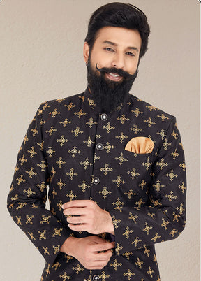2 Pc Black Dupion Silk Kurta And Pajama Set - Indian Silk House Agencies