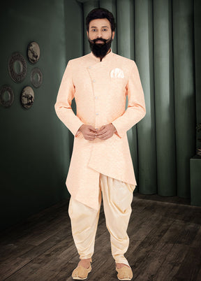 2 Pc Peach Cotton Kurta And Pajama Set - Indian Silk House Agencies