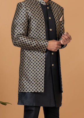 2 Pc Black Silk Kurta Pajama Set - Indian Silk House Agencies