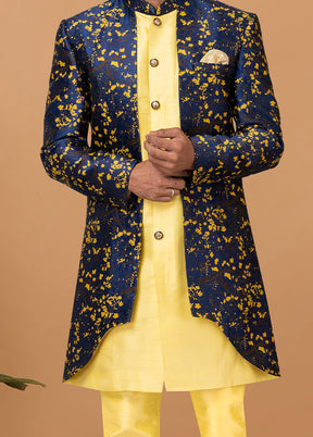 2 Pc Yellow Silk Kurta Pajama Set - Indian Silk House Agencies