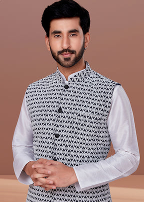 3 Pc White Dupion Silk Ethnic Wear Set - Indian Silk House Agencies