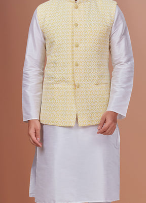 3 Pc White Dupion Silk Ethnic Wear Set - Indian Silk House Agencies