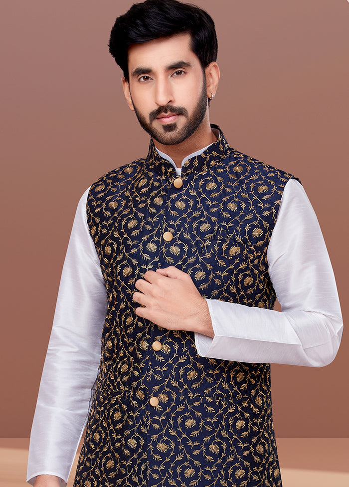 3 Pc White Dupion Silk Ethnic Wear Set - Indian Silk House Agencies