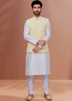 3 Pc White Dupion Silk Ethnic Wear Set - Indian Silk House Agencies