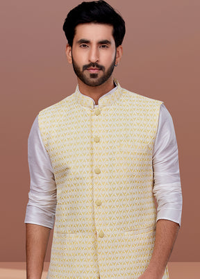 3 Pc White Dupion Silk Ethnic Wear Set - Indian Silk House Agencies