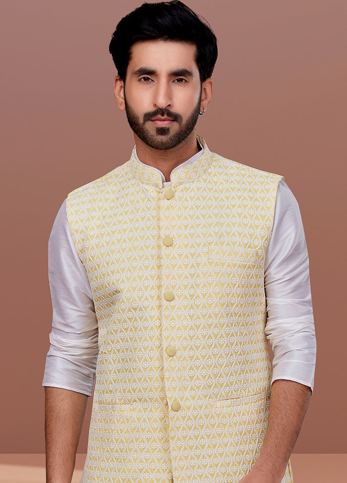 3 Pc White Dupion Silk Ethnic Wear Set - Indian Silk House Agencies