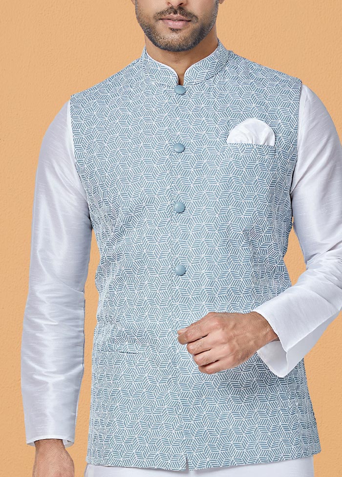3 Pc White Dupion Silk Ethnic Wear - Indian Silk House Agencies