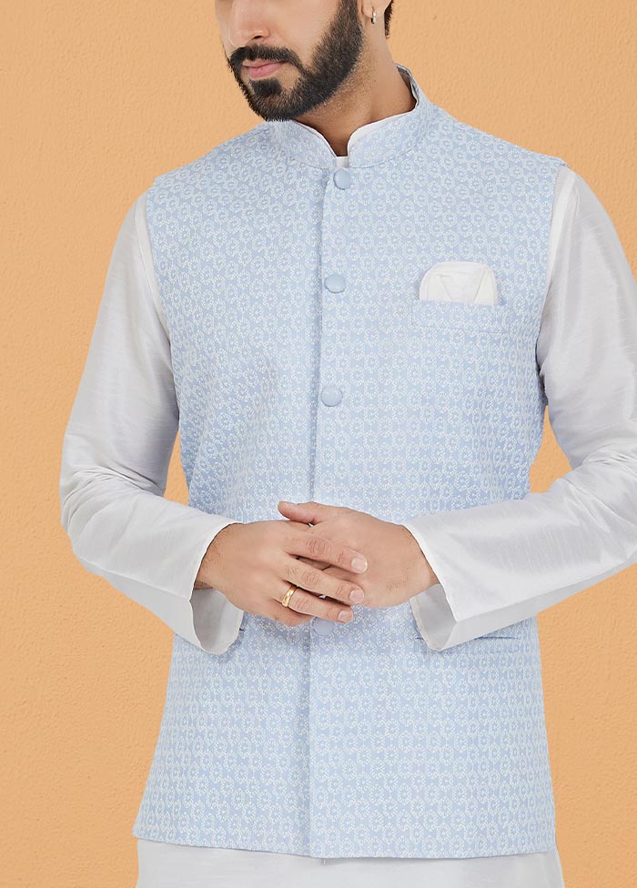 3 Pc White Dupion Silk Ethnic Wear - Indian Silk House Agencies