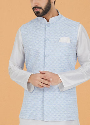 3 Pc White Dupion Silk Ethnic Wear - Indian Silk House Agencies