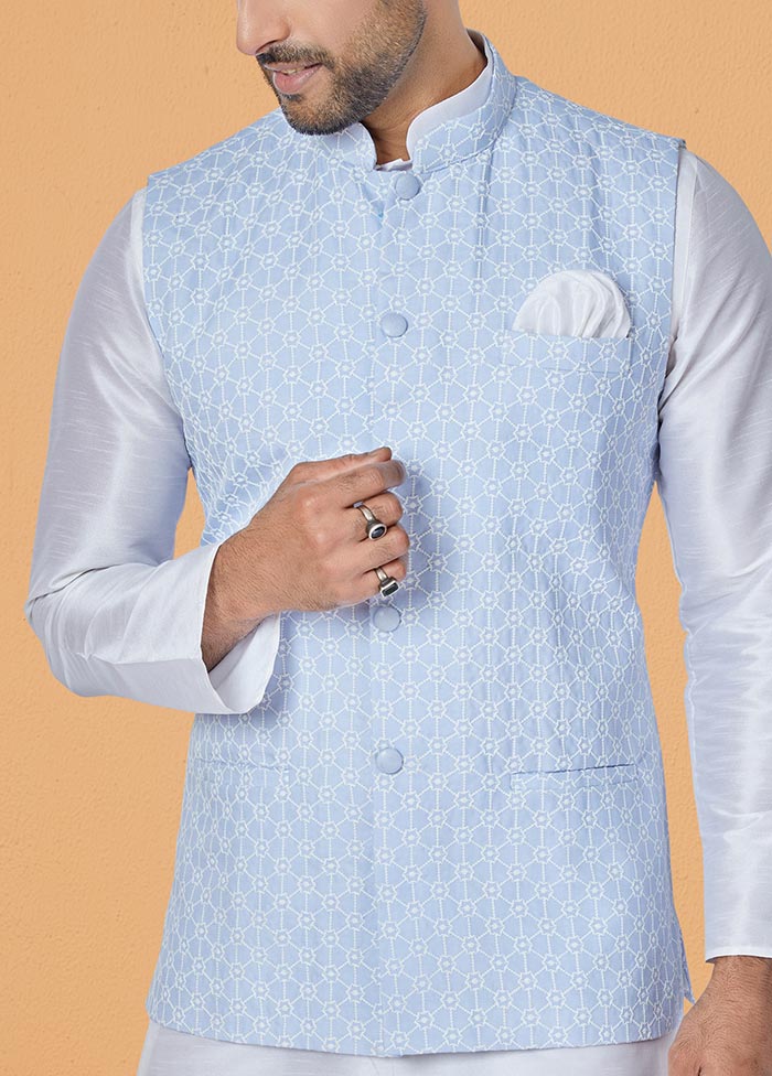 3 Pc White Dupion Silk Ethnic Wear - Indian Silk House Agencies