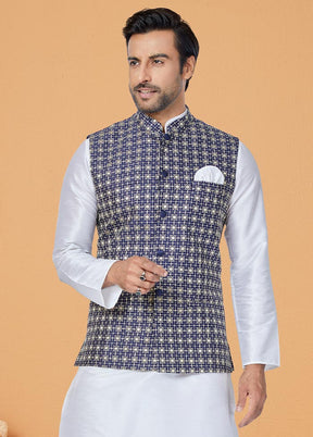 3 Pc White Dupion Silk Ethnic Wear - Indian Silk House Agencies