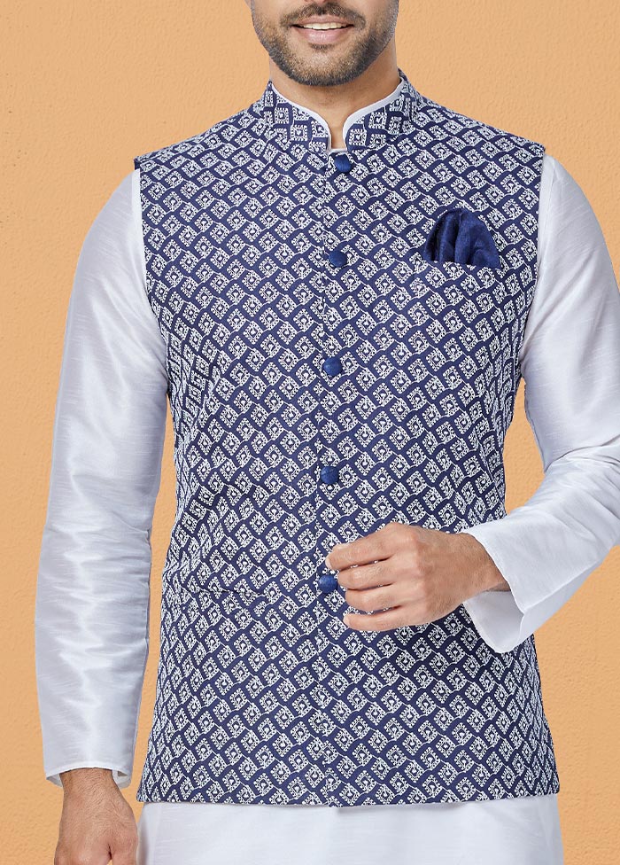 3 Pc White Dupion Silk Ethnic Wear - Indian Silk House Agencies