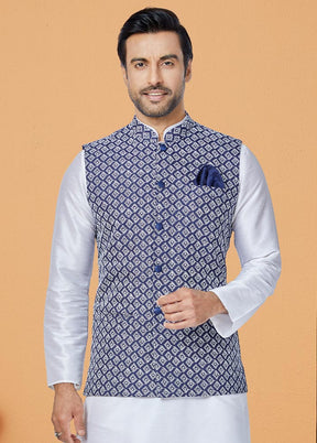 3 Pc White Dupion Silk Ethnic Wear - Indian Silk House Agencies