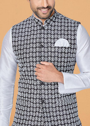 3 Pc White Dupion Silk Ethnic Wear - Indian Silk House Agencies