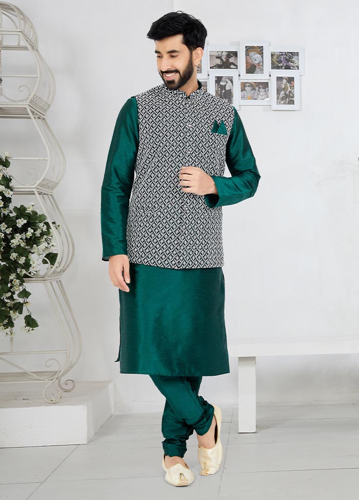 3 Pc Rama Green Dupion Silk Ethnic Wear - Indian Silk House Agencies