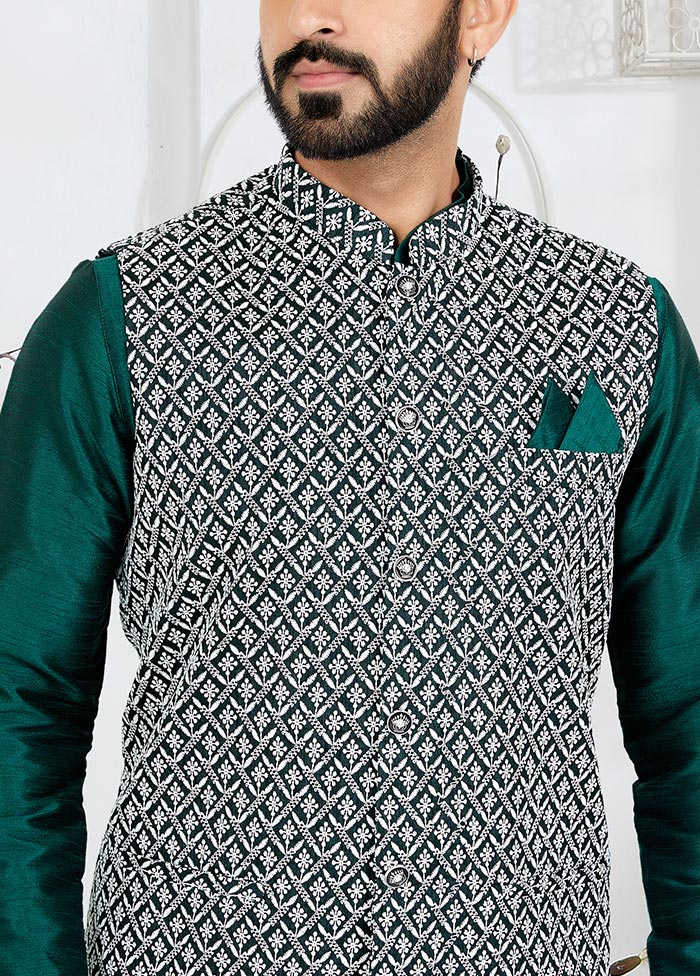 3 Pc Rama Green Dupion Silk Ethnic Wear - Indian Silk House Agencies