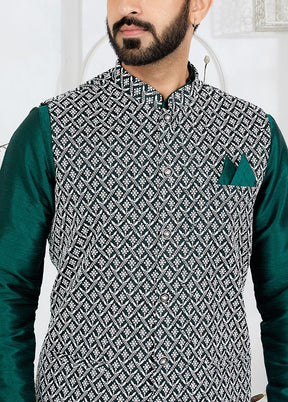 3 Pc Rama Green Dupion Silk Ethnic Wear - Indian Silk House Agencies