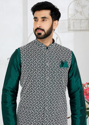 3 Pc Rama Green Dupion Silk Ethnic Wear - Indian Silk House Agencies