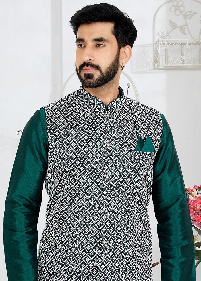 3 Pc Rama Green Dupion Silk Ethnic Wear - Indian Silk House Agencies