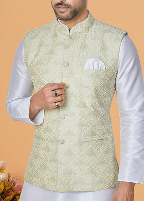 3 Pc White Dupion Silk Ethnic Wear - Indian Silk House Agencies
