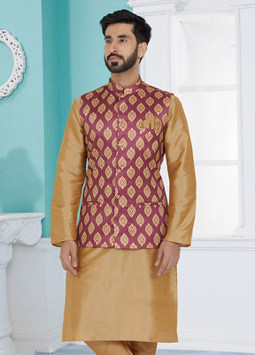 Pink Full Sleeves Mandarin Collar Waistcoat - Indian Silk House Agencies
