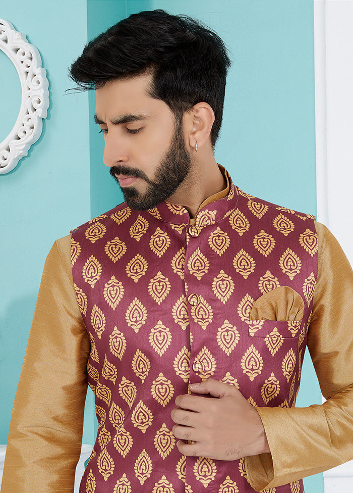 Pink Full Sleeves Mandarin Collar Waistcoat - Indian Silk House Agencies