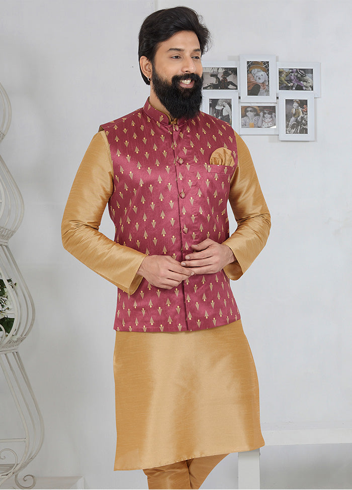 Pink Full Sleeves Mandarin Collar Waistcoat - Indian Silk House Agencies
