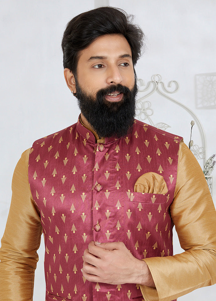 Pink Full Sleeves Mandarin Collar Waistcoat - Indian Silk House Agencies
