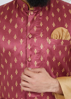 Pink Full Sleeves Mandarin Collar Waistcoat - Indian Silk House Agencies