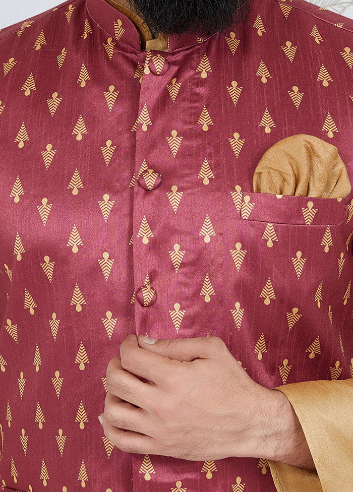 Pink Full Sleeves Mandarin Collar Waistcoat - Indian Silk House Agencies