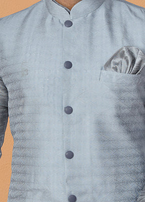 Grey Full Sleeves Mandarin Collar Waistcoat - Indian Silk House Agencies
