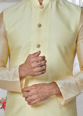Yellow Full Sleeves Mandarin Collar Waistcoat - Indian Silk House Agencies