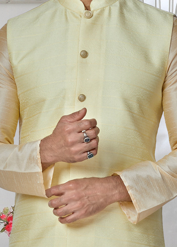 Yellow Full Sleeves Mandarin Collar Waistcoat - Indian Silk House Agencies
