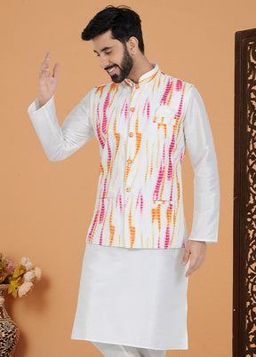 Multicolor Full Sleeves Mandarin Collar Waistcoat - Indian Silk House Agencies