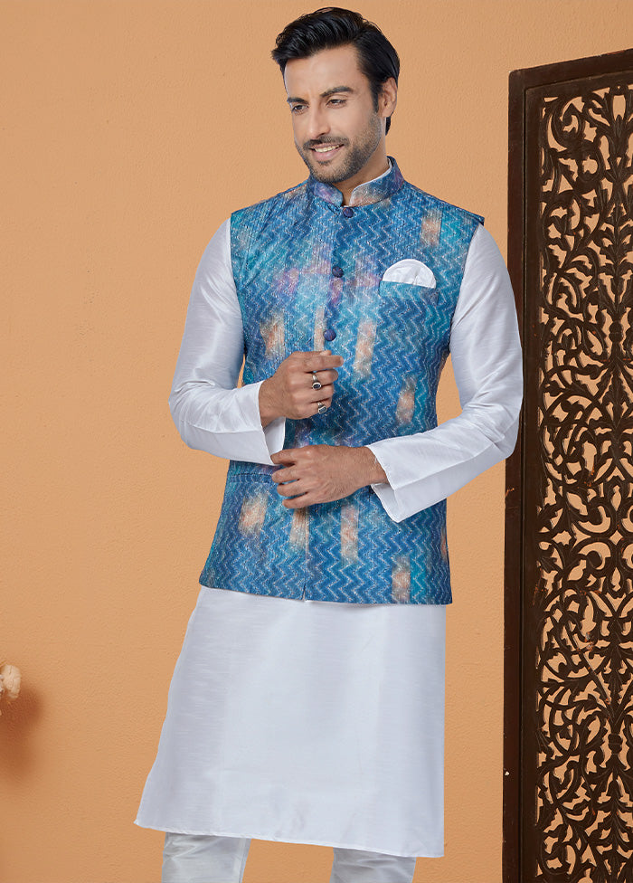 Multicolor Full Sleeves Mandarin Collar Waistcoat - Indian Silk House Agencies