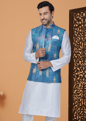 Multicolor Full Sleeves Mandarin Collar Waistcoat - Indian Silk House Agencies