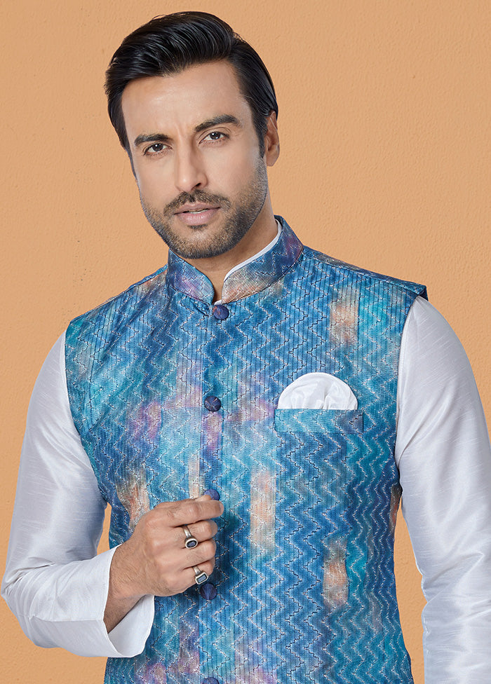 Multicolor Full Sleeves Mandarin Collar Waistcoat - Indian Silk House Agencies